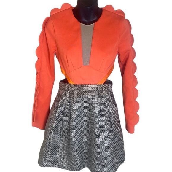 Three floor unique cut out dress orange and tweed bottom 4 - Picture 1 of 8
